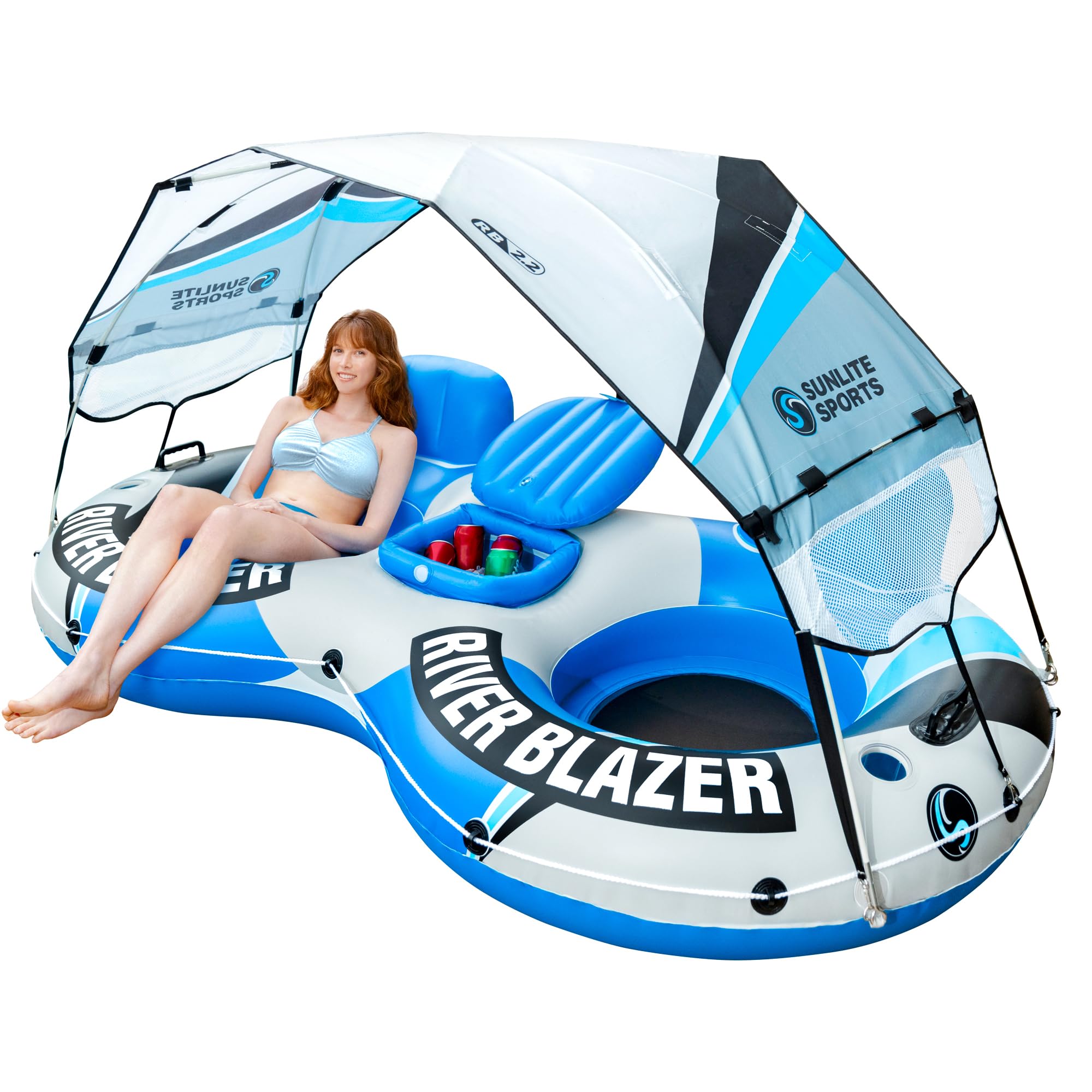 Sunlite Sports river tube with detachable canopy offering flexible sun protection