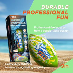 Inflated Sunlite Sports waterproof football resting on grass after a sunny game