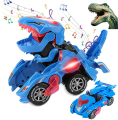 Sunnhan blue transformer dinosaur car, front view, sparks imaginative play.