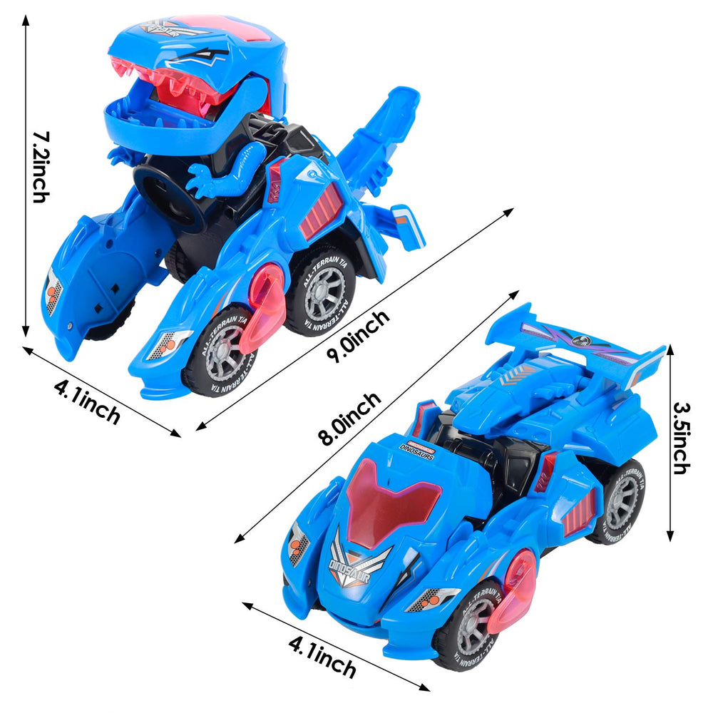 Sunnhan blue transformer dinosaur car, packaged for gifting and unboxing excitement.