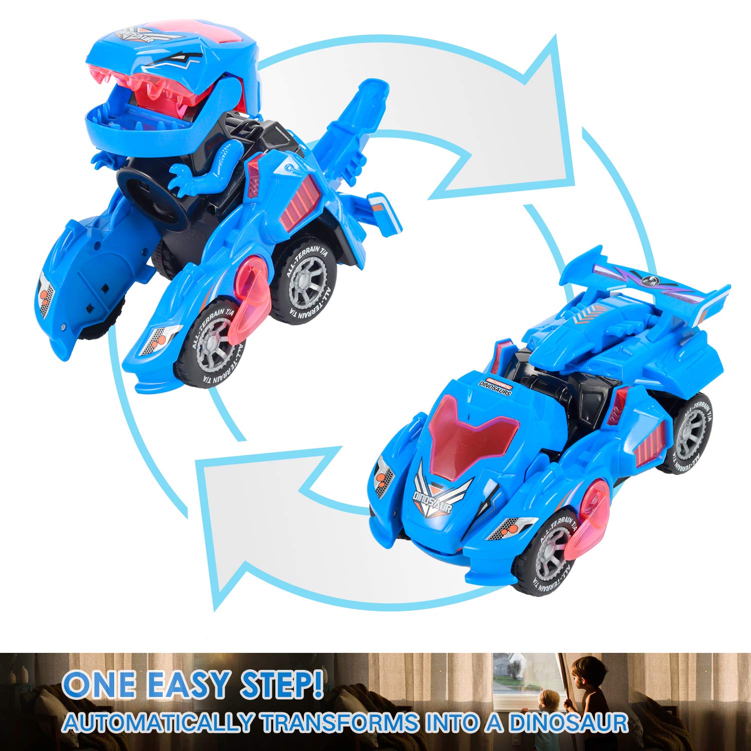 Sunnhan blue transformer dinosaur car, transforming action inspires storytelling.