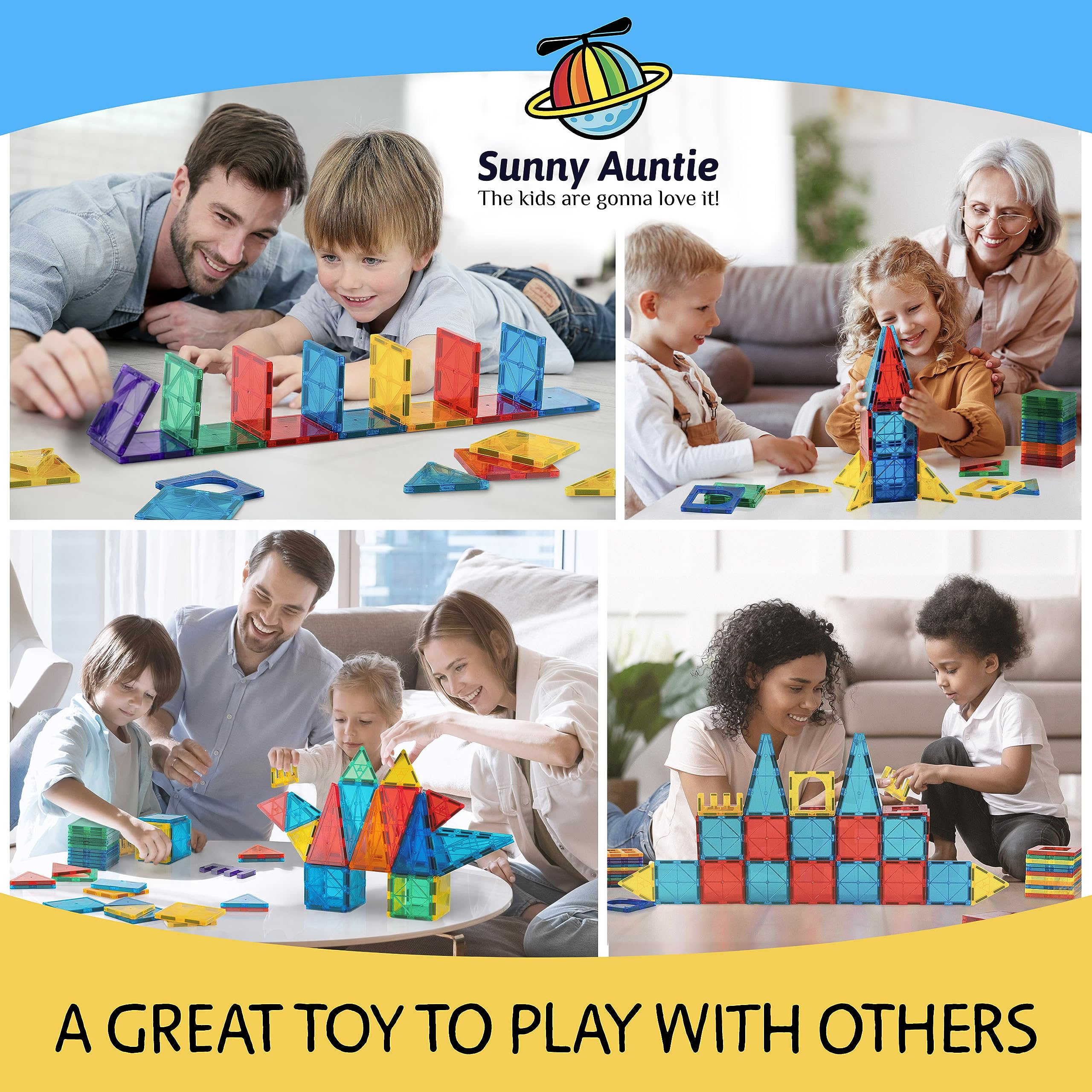 Sunny Auntie tiles assemble a rocket model for STEM exploration.