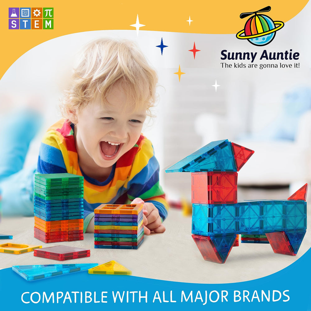 Sunny Auntie tiles with strong magnets for durable structures.