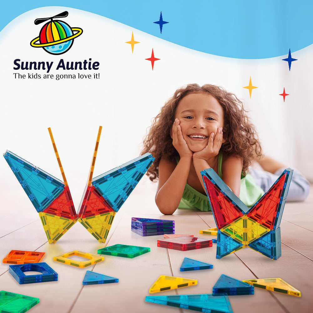 Sunny Auntie magnetic tiles XL build idea examples showcase castles and rockets