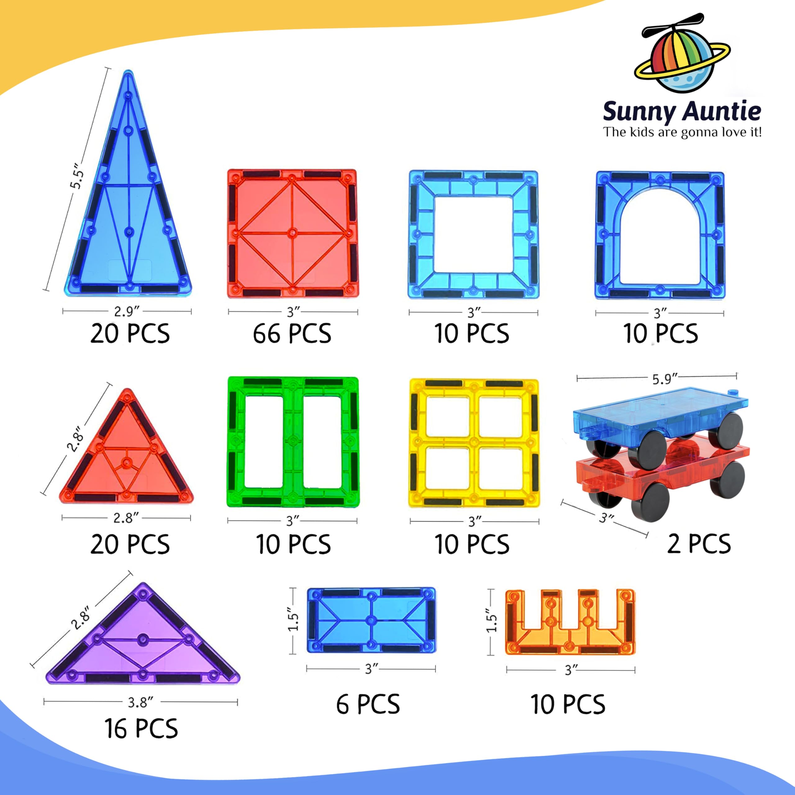 Sunny Auntie magnetic tiles XL rounded edges enhance small-hand safety