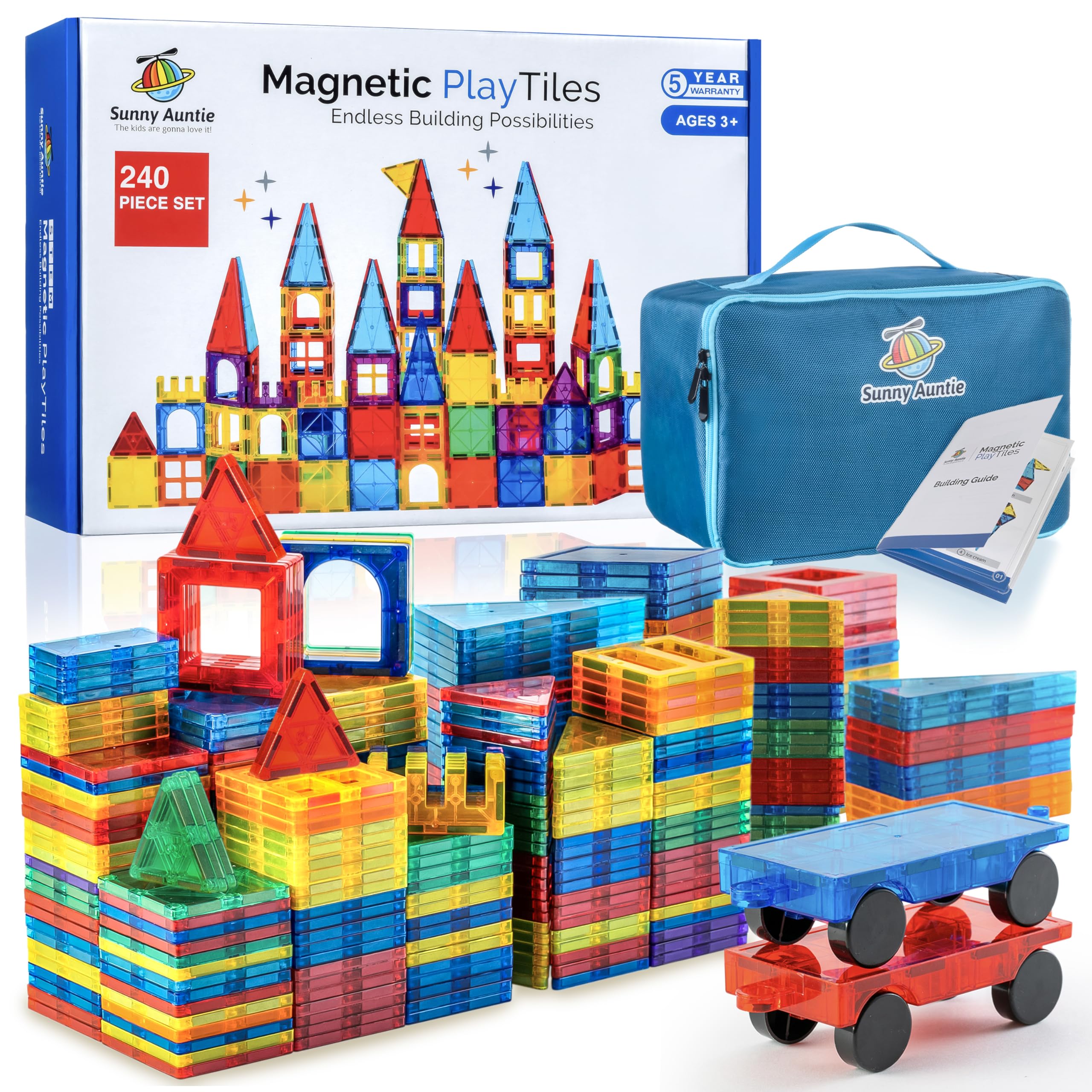 Sunny Auntie Magnetic Tiles XL Set hero with colorful tiles for imaginative builds.