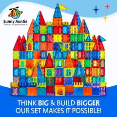 Sunny Auntie magnetic tiles XL set with two cars inspires imaginative road builds