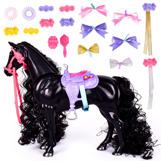 Sunny Days Glam-R-Ranch Raven Dream horse head movement for lifelike pretend play.