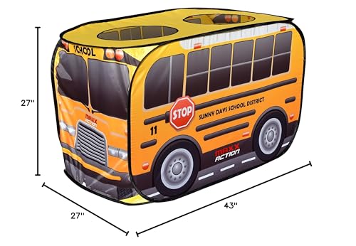 Sunny Days Pop Up School Bus easy assembly; pop-up setup saves time