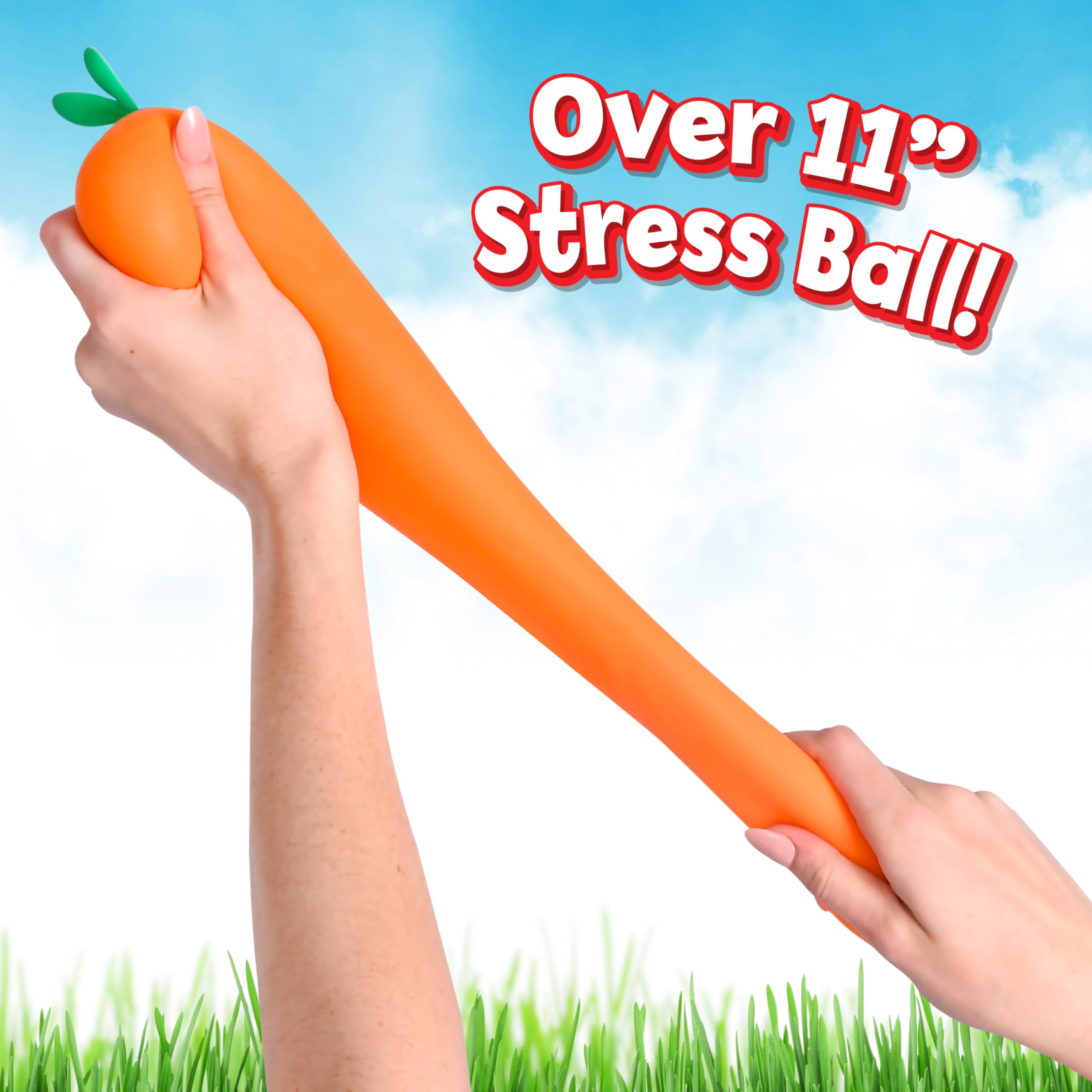 Sunny Days Toymendous Squishy Carrot giant carrot photo shows durable non-toxic fidget fun
