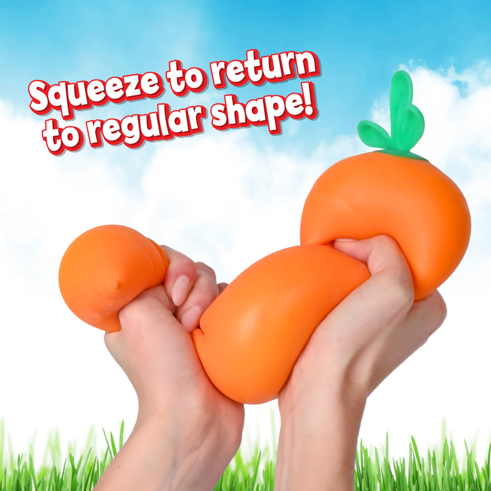 Sunny Days Toymendous Squishy Carrot on-the-go use highlights portable stress relief