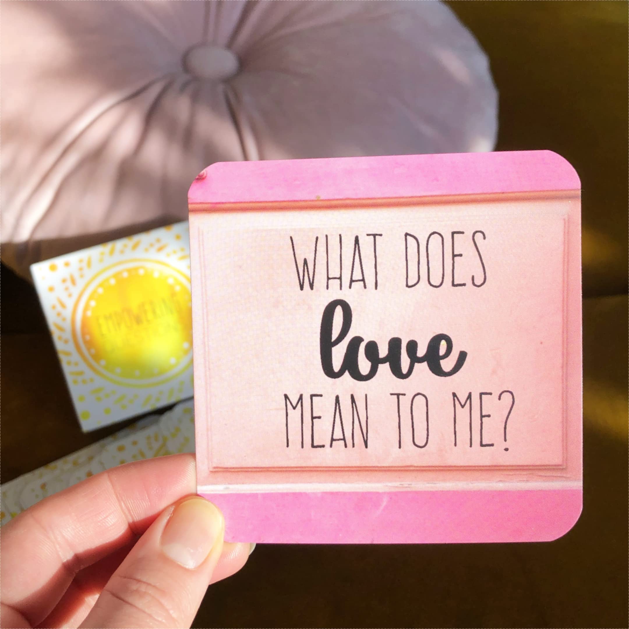 Sunny Present Empowering Questions Card stock close-up reveals durability.