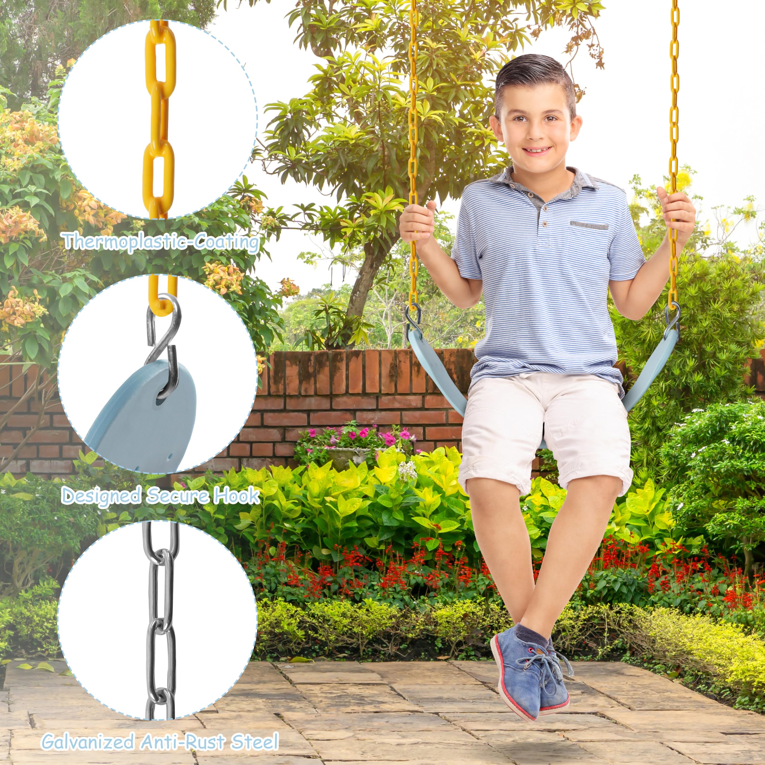 Sunnyglade thermoplastic-coated chains protect hands during swings.