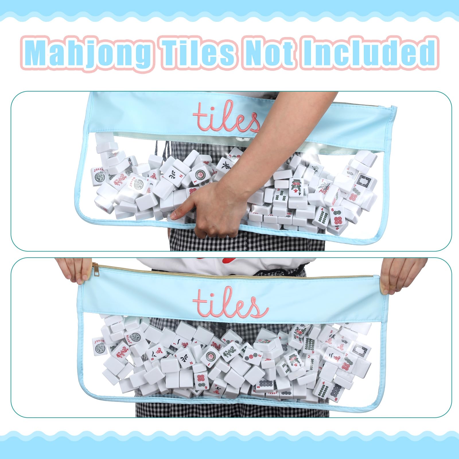 Sunnymove American Mahjong bag blue transparent design lets you see tiles at a glance