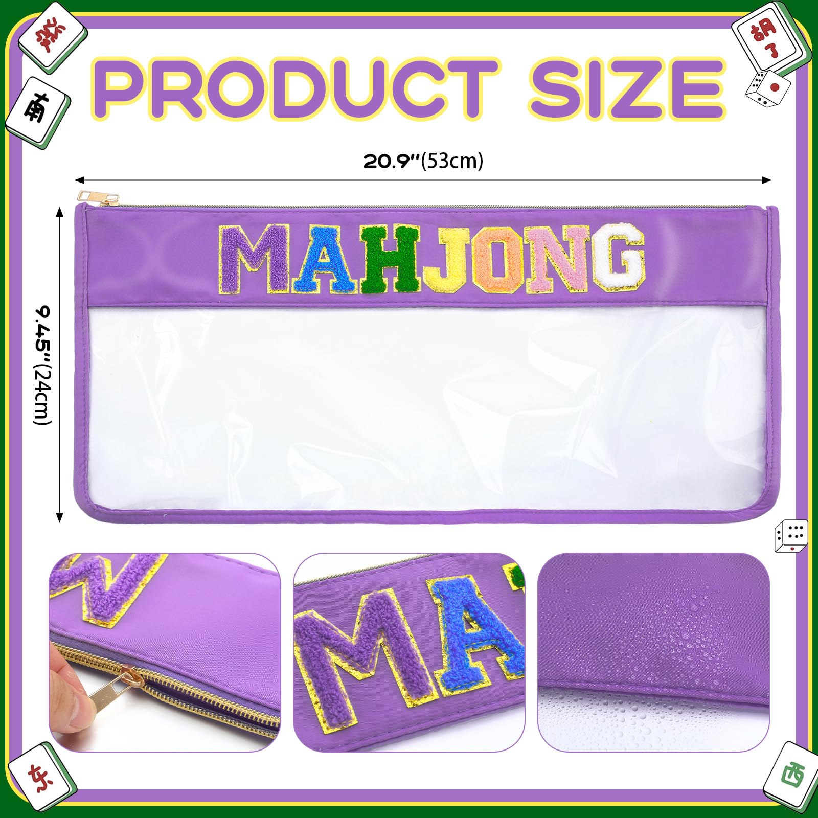 Sunnymove American Mahjong Bag with embroidered letters for stylish tile display