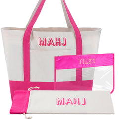 Sunnymove mahjong bag full set with organized compartments for tiles and racks, easy transport.