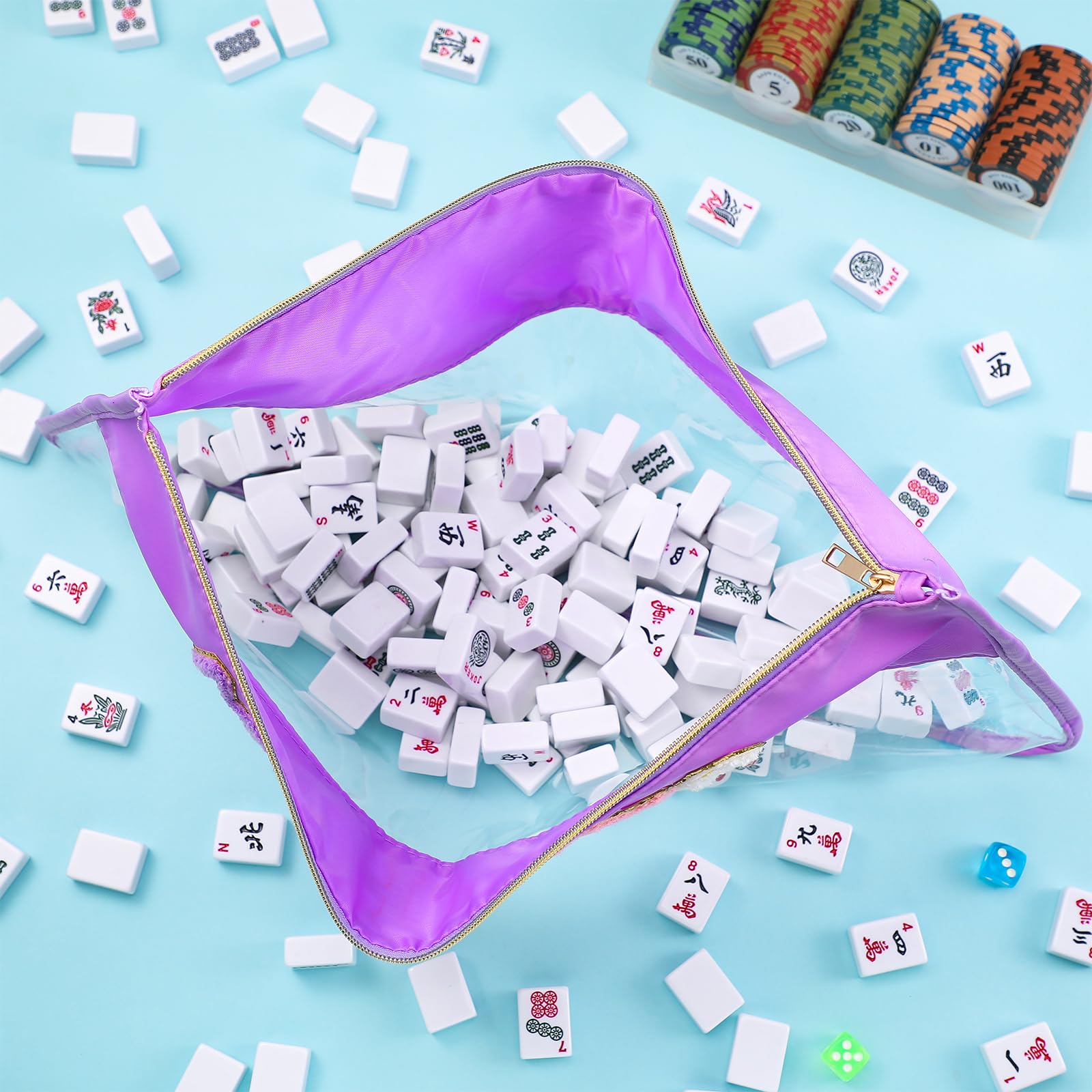 Sunnymove Mahjong bag with reliable gold zipper secures tiles during transport