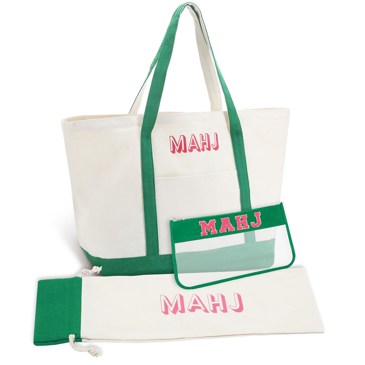 Sunnymove mahjong bag with green embroidery keeps your set organized and stylish.