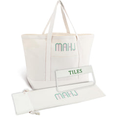 Sunnymove white mahjong bag large with tiles and racks for easy travel.