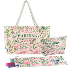 Sunnymove mahjong bag set front view for organized transport of tiles and racks.