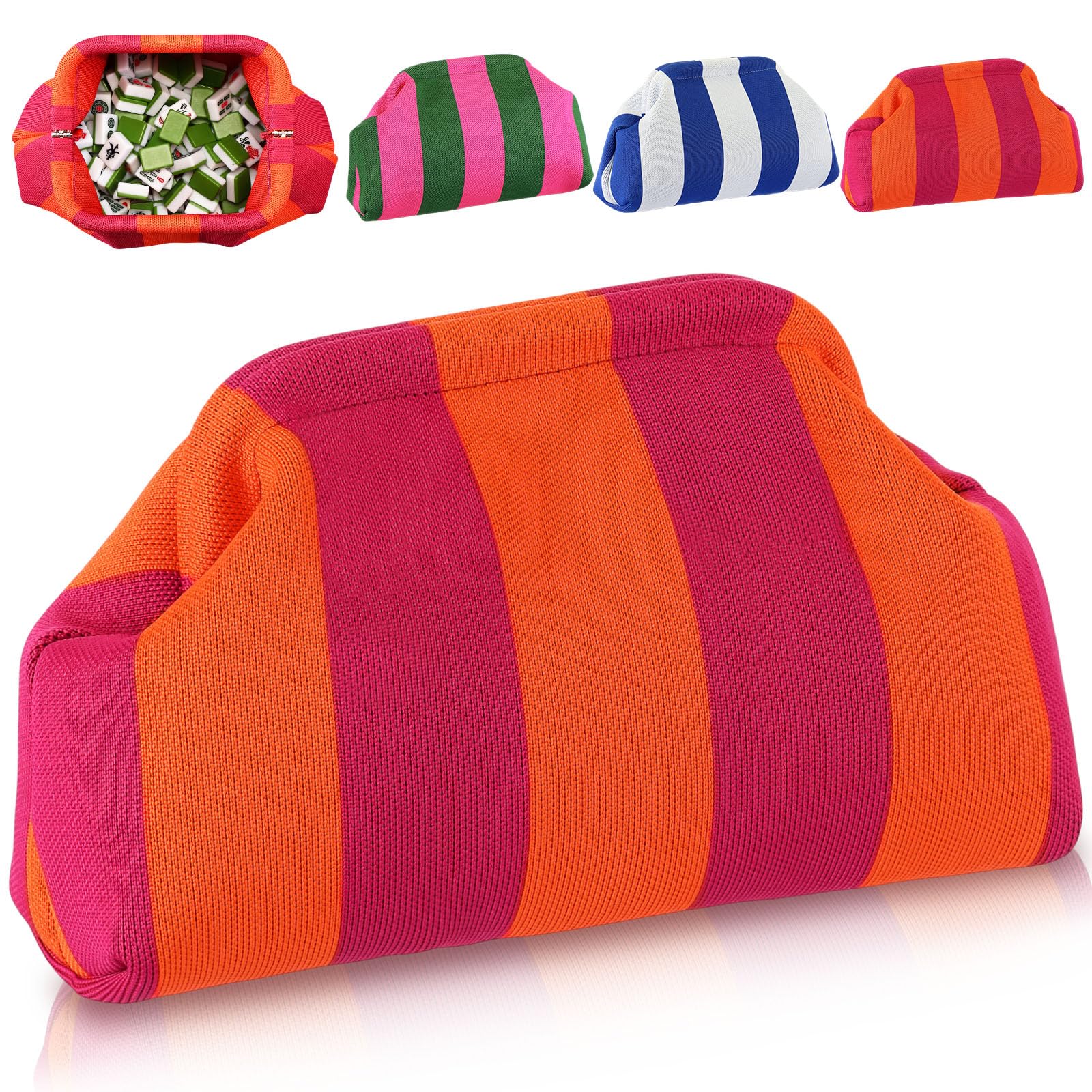 Sunnymove mahjong tile bag crochet striped red for portable game storage on the go.