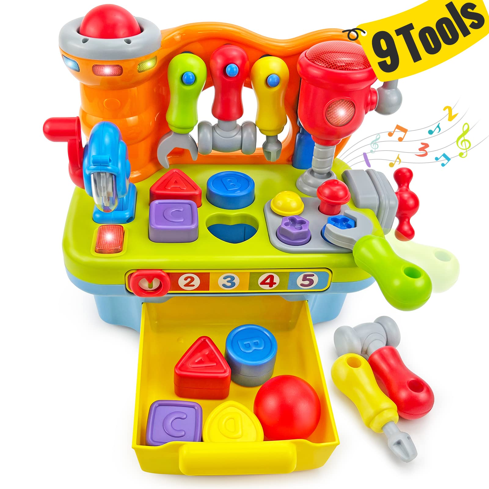 SunnyPal 9-in-1 workbench tools for fine motor skill practice and pretend play.