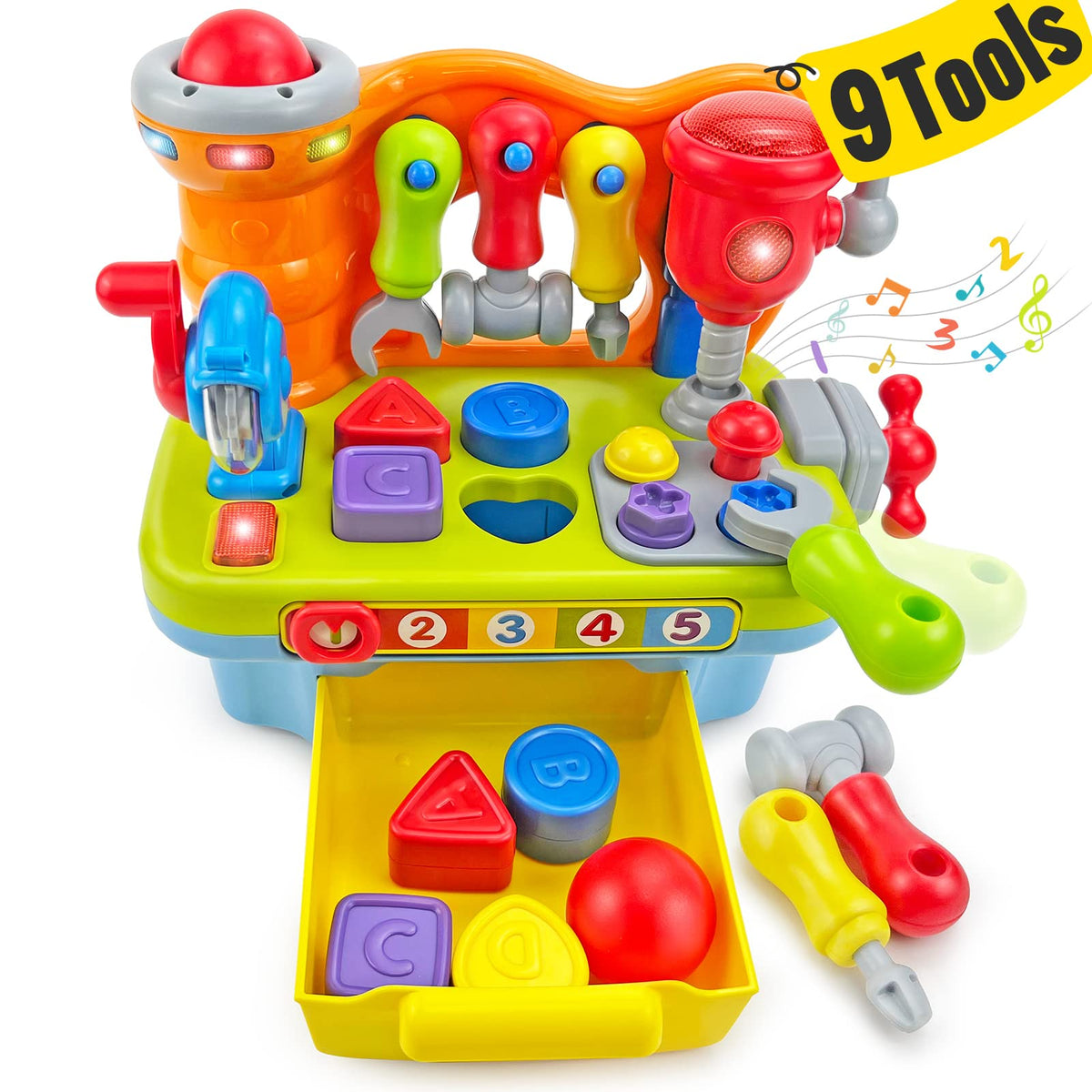 SunnyPal 9-in-1 workbench tools for fine motor skill practice and pretend play.