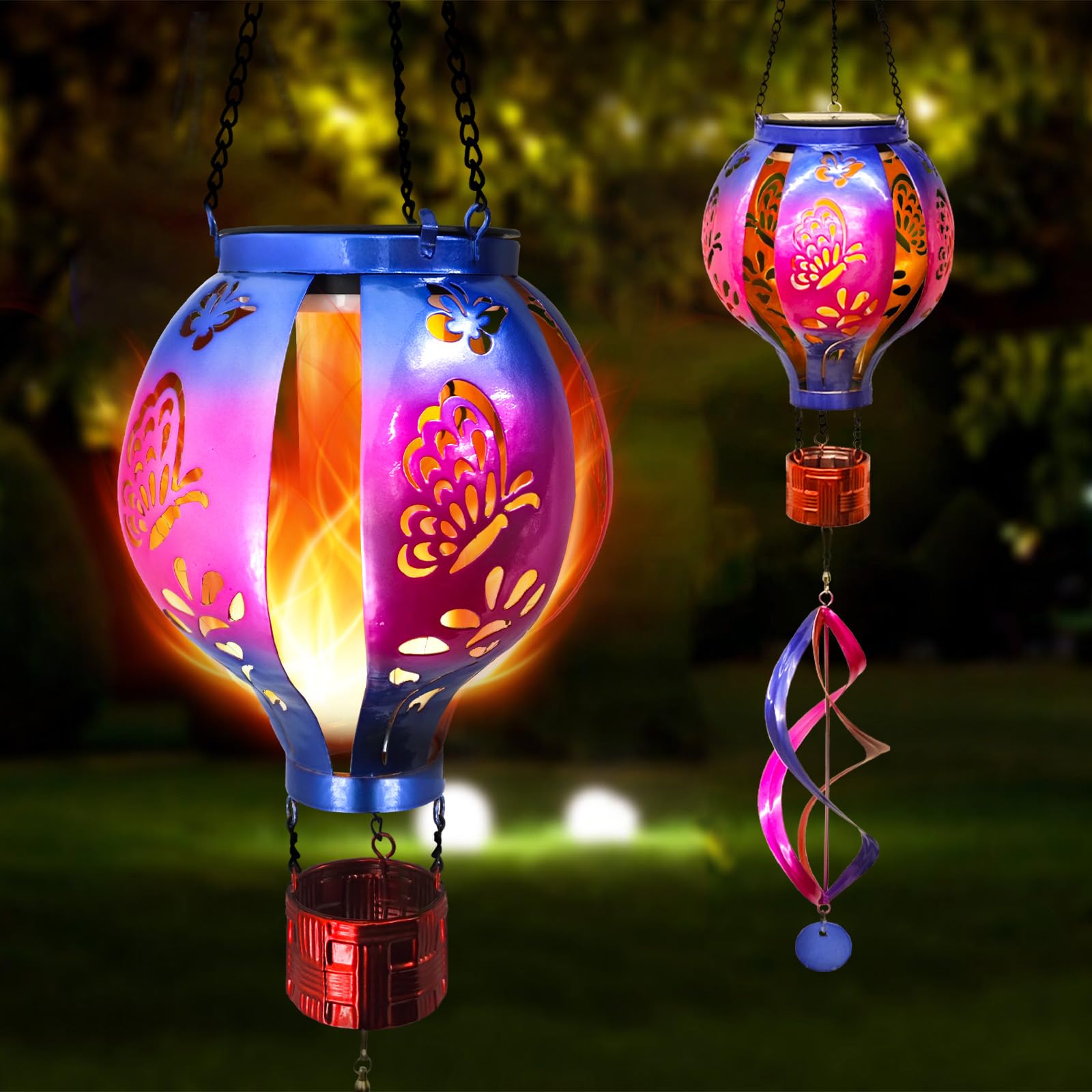 SUNNYPARK hot air balloon lantern with hummingbird silhouette glows softly at night