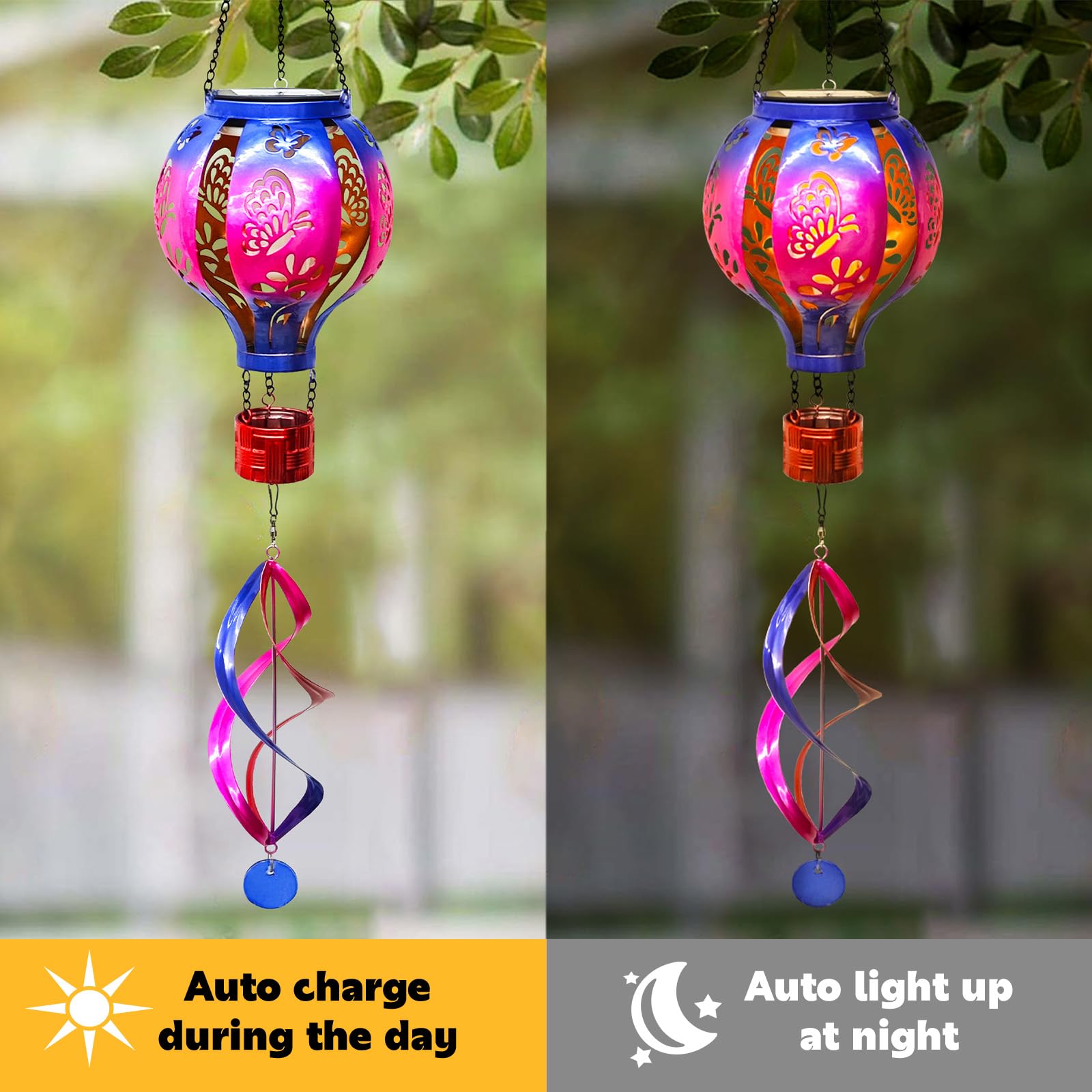 SUNNYPARK solar wind spinner hummingbird spins above in sunlit yard