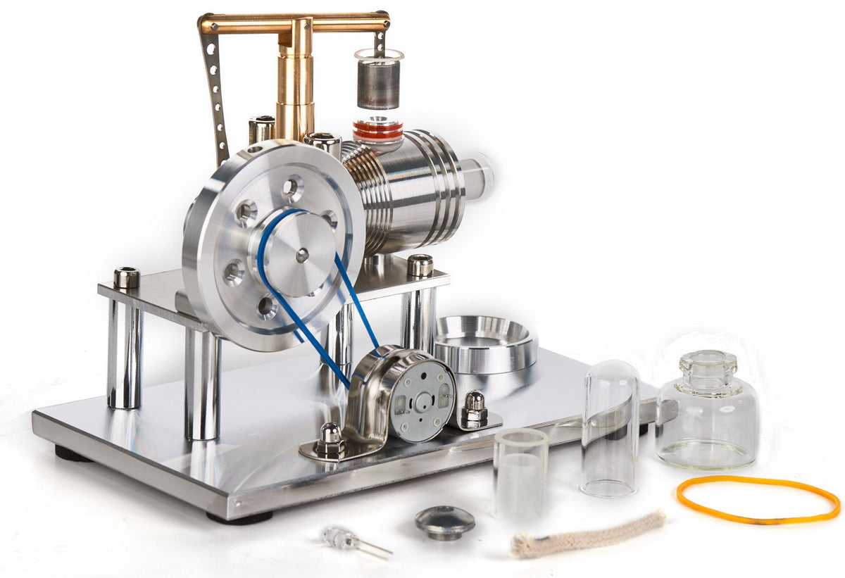 Sunnytech hot air Stirling engine SC02M assembly in action for classroom display.