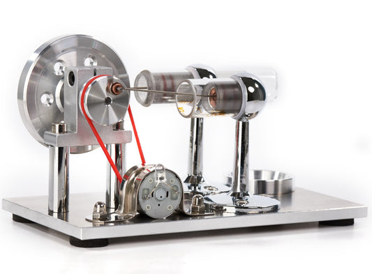 Sunnytech hot air Stirling engine with multicolor LED lighting for engaging science demonstrations.
