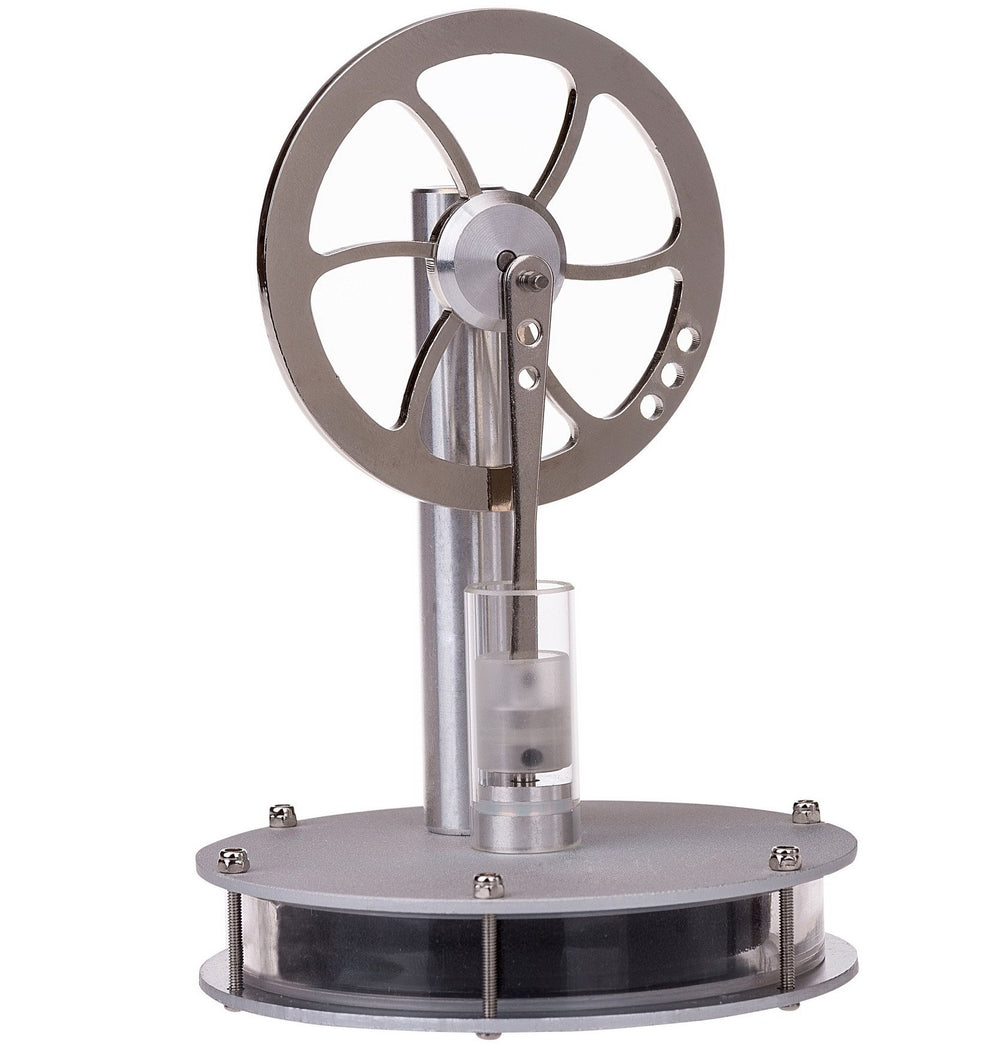 Sunnytech low-temperature Stirling engine base showcases elegant stainless steel and a stable desk display.