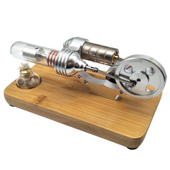 Alcohol burner heats the cylinder to power rotation and LED illumination.