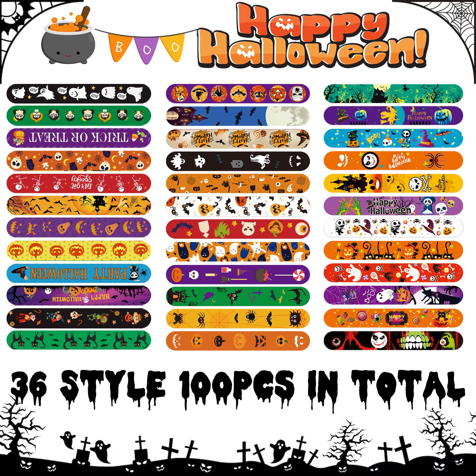 SUNPROUND Halloween slap bracelets individually wrapped for easy gifting.
