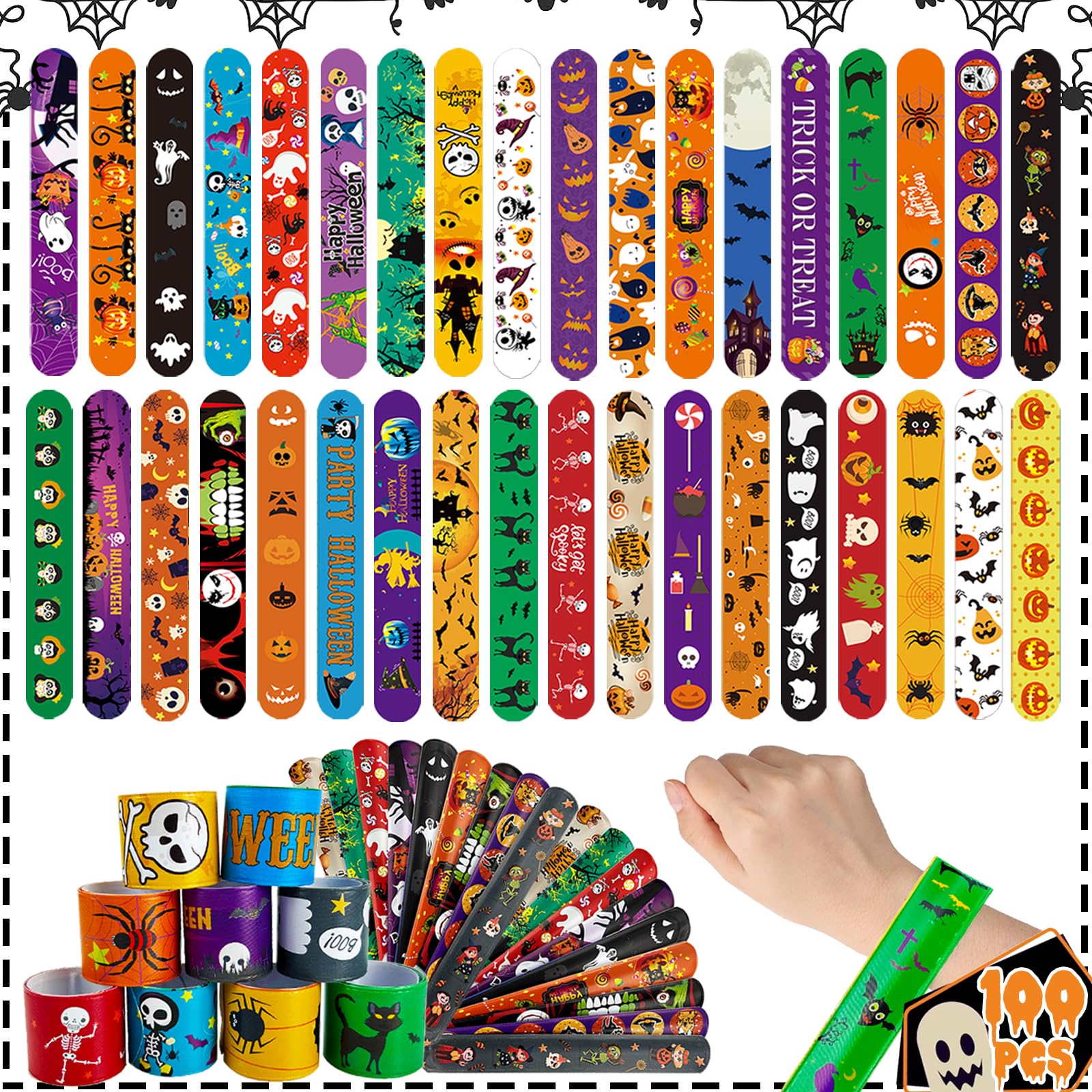 SUNPROUND Halloween slap bracelets variety pack for kids' trick-or-treat fun.