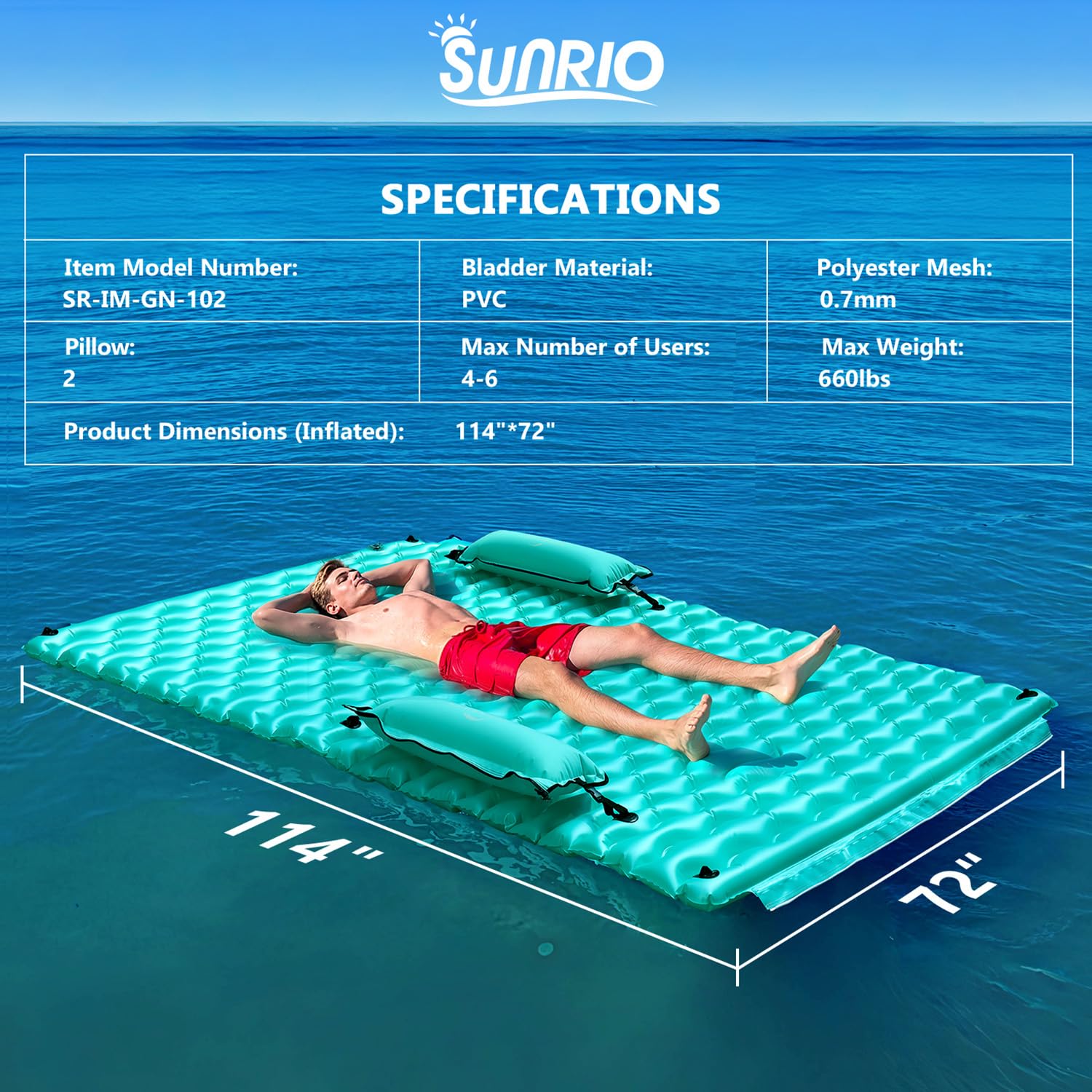 Sunrio 0.5mm PVC durability highlights long-lasting lake lounging