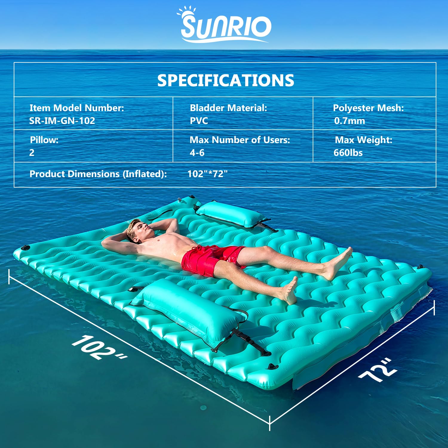 Sunrio lake floating island with buckles shows versatile connectivity for multiple floats.