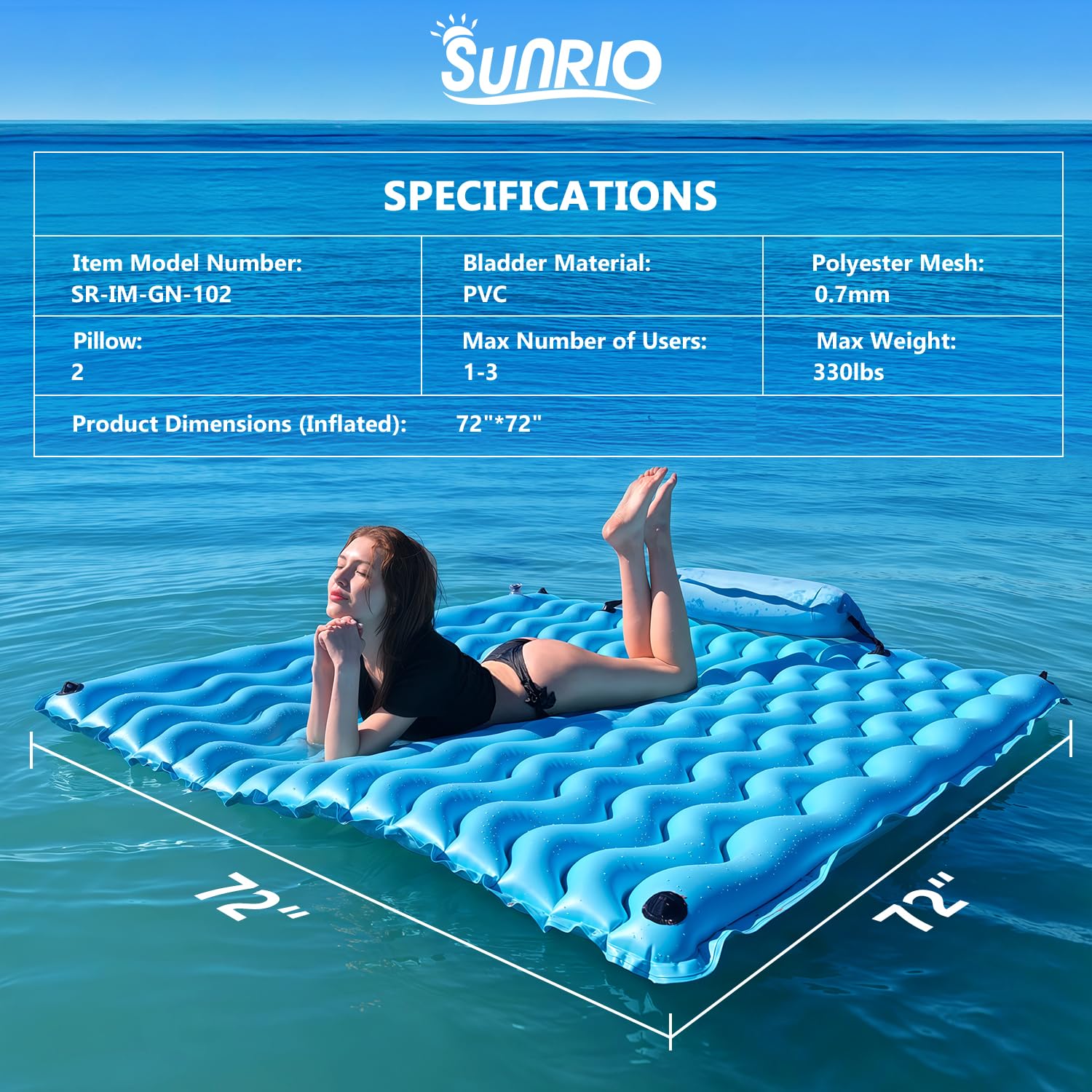 Sunrio patented safety air plug for safe deflation and storage.