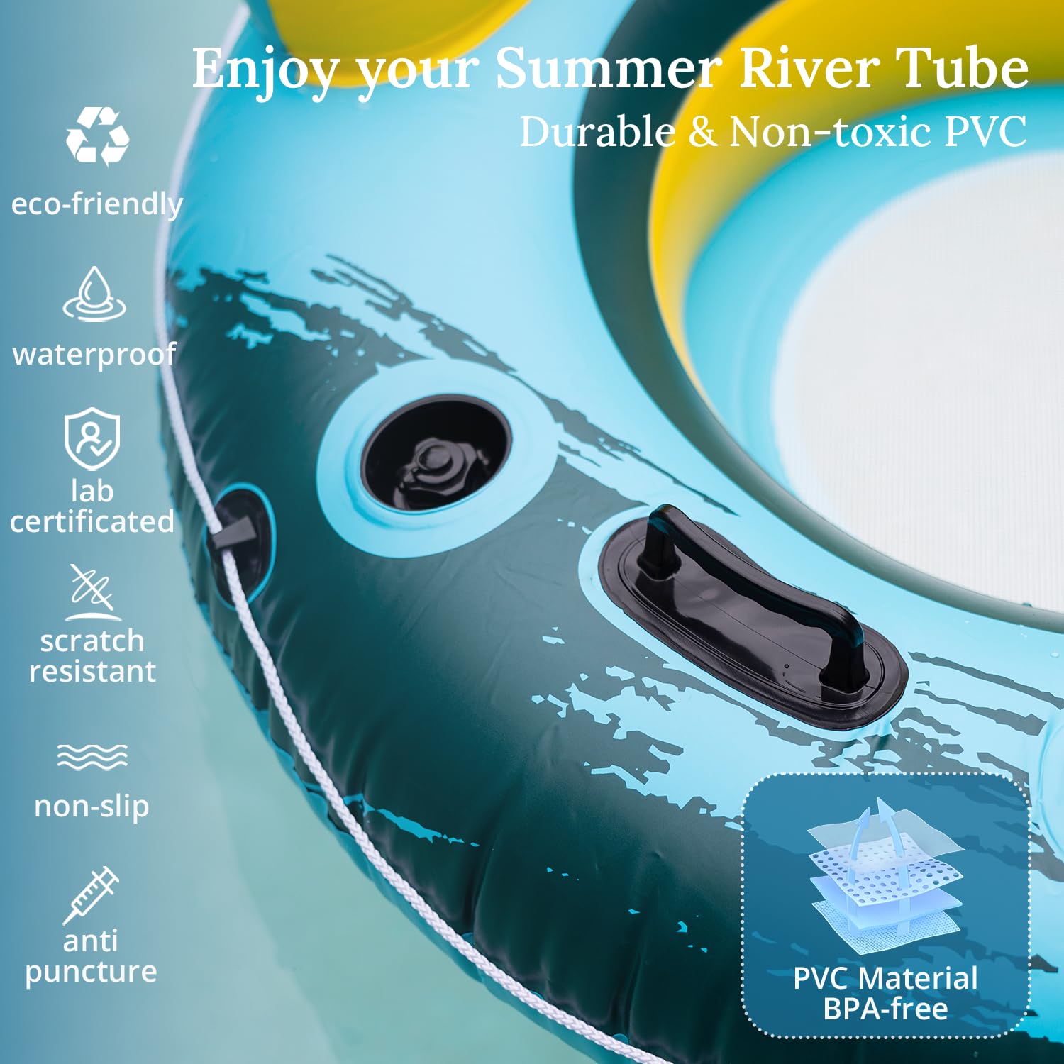 Sunrio river tube backrest with breathable mesh for cool support.