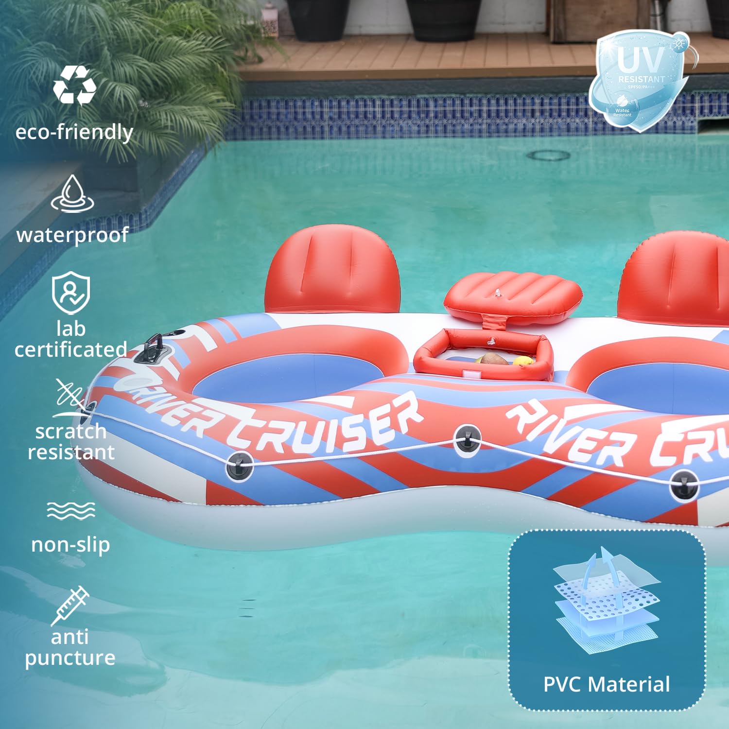 Sunrio river tube cup holder design keeps drinks within easy reach on the water.