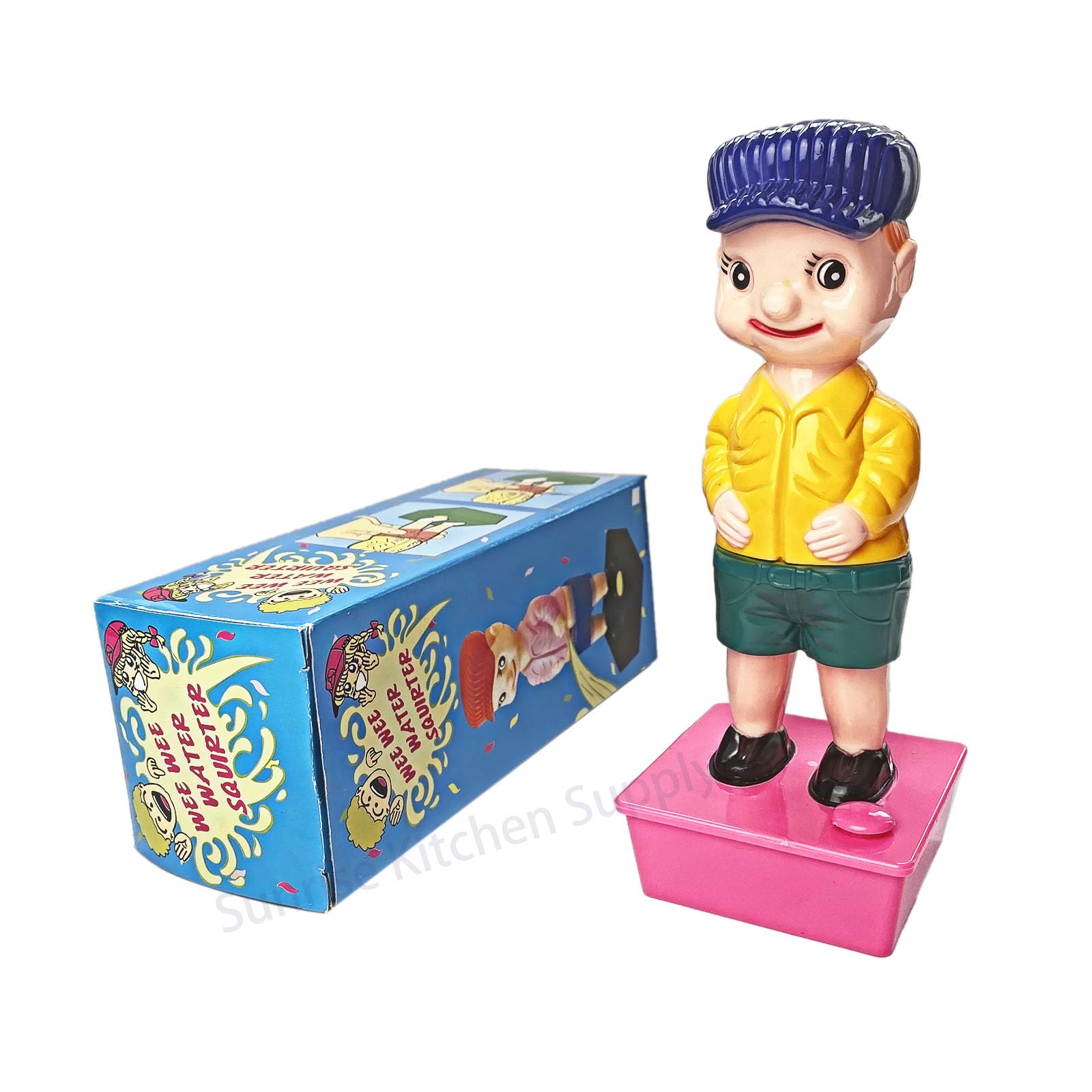 SUNRISE Wee Wee Squirting Boy figure in action for entertaining kitchen demos