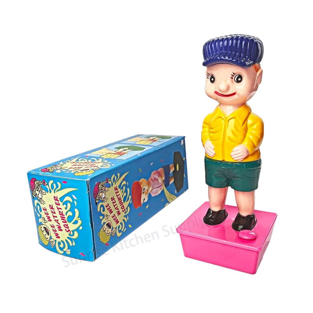 SUNRISE Wee Wee Squirting Boy figure in action for entertaining kitchen demos