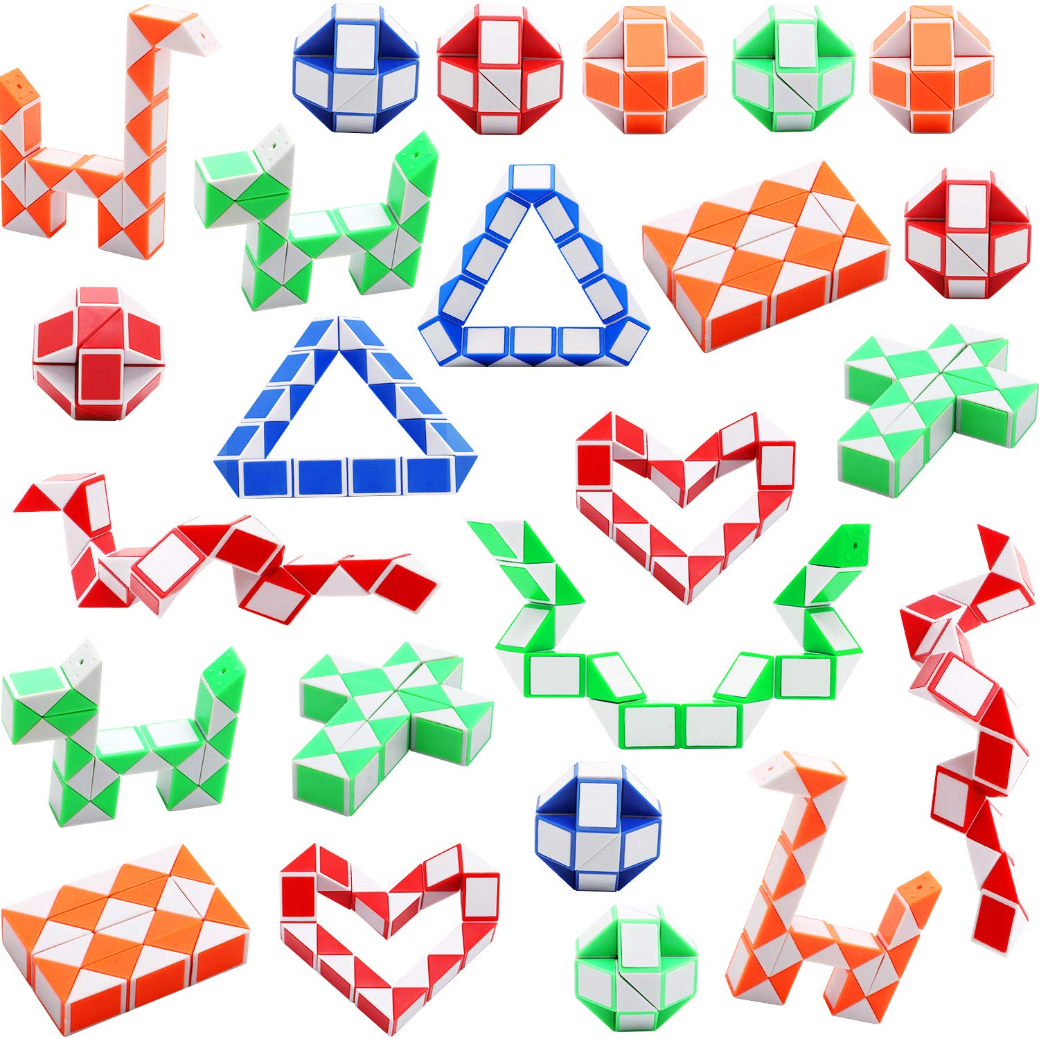 Sunshane magic snake cubes 24-pack main image, colorful and versatile play for kids and parties.