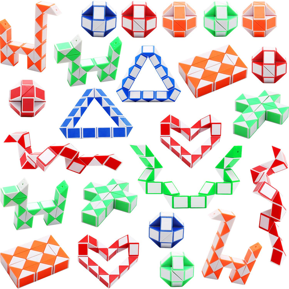 Sunshane magic snake cubes 24-pack main image, colorful and versatile play for kids and parties.