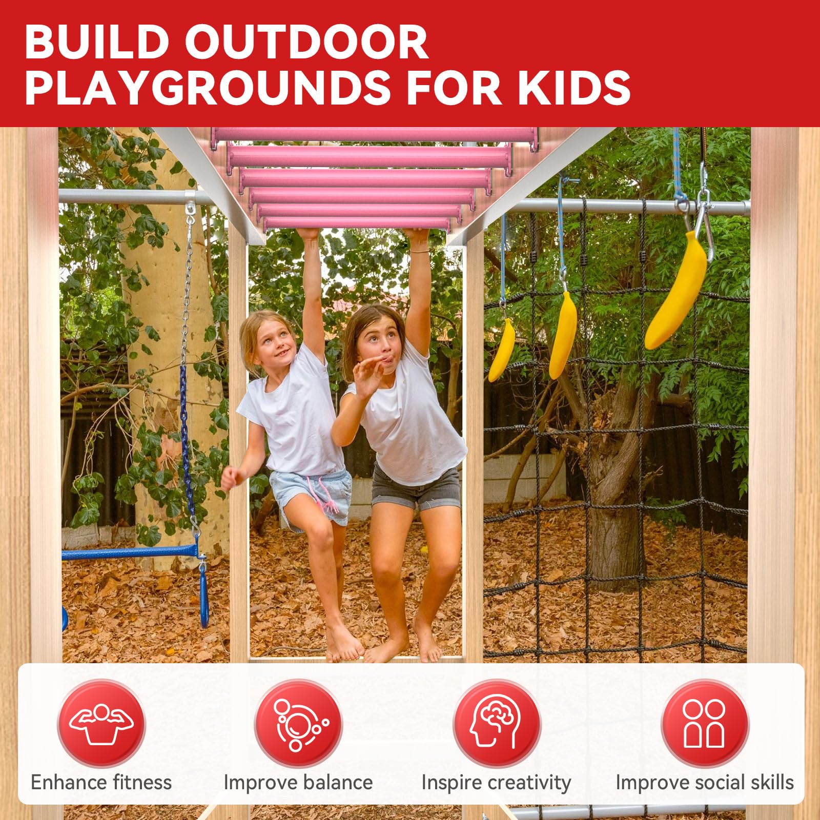 Sunshine Farmre pink powder-coated bars ideal for indoor or outdoor play.