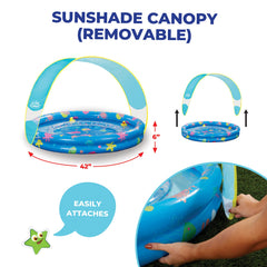 SunSmart inflatable kiddie pool with sunshade canopy for shaded playtime.
