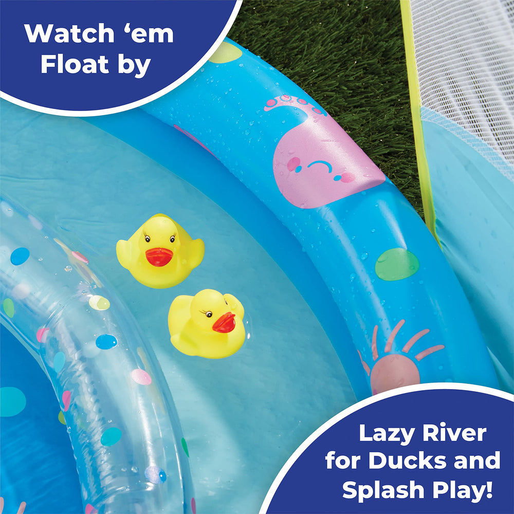 SunSmart pool with two toy duckies enhancing imaginative water play.