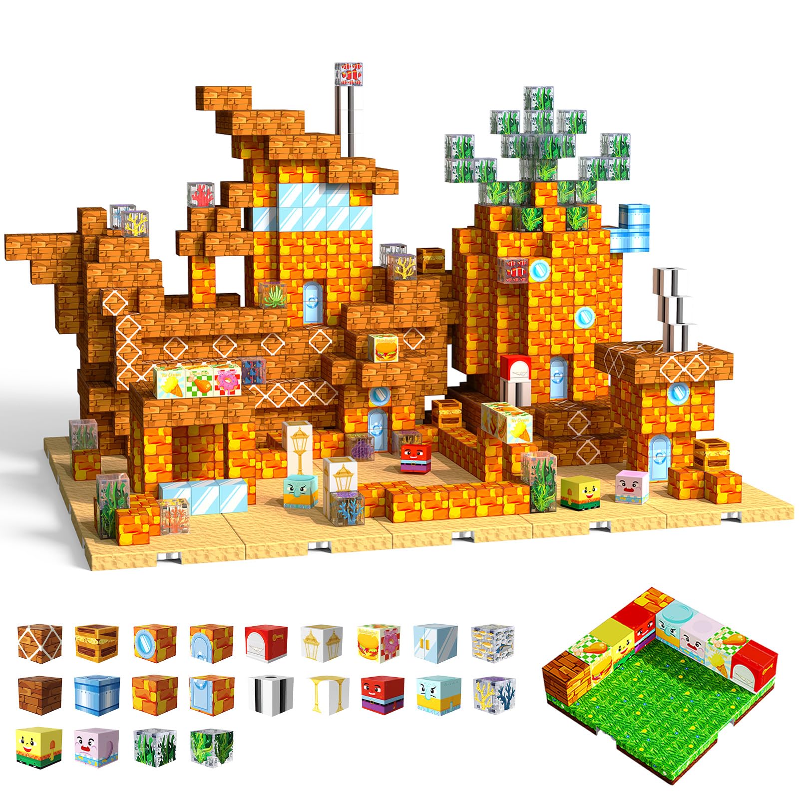 Sunxiaoyoung 150pcs magnetic blocks with four base plates enabling large, multi-level builds.