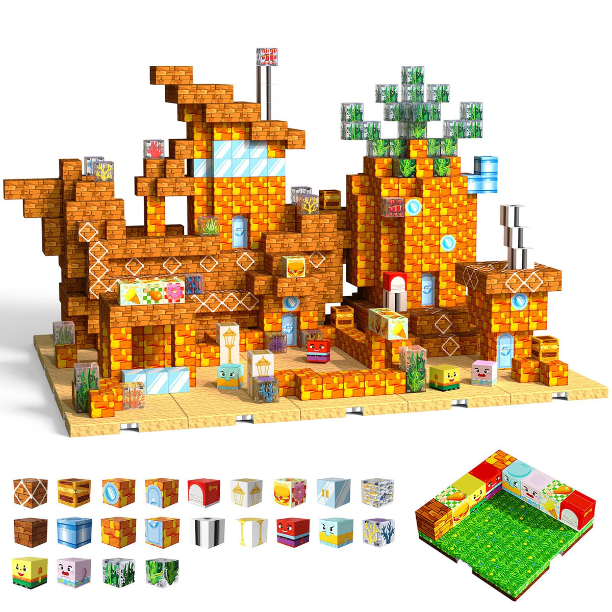 Sunxiaoyoung 150pcs magnetic blocks with four base plates enabling large, multi-level builds.