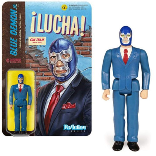 Super 7 Blue Demon Jr suit ReAction figure, ideal for display and storytelling.